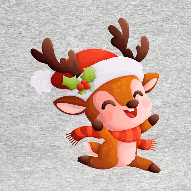 Happy and cute Christmas deer in winter clothes by Javvani